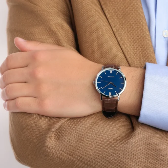 aiwatch_MTP-VT01L-2BUDF - Montre Homme Casio - MTP-VT01L-2BUDF - Bracelet en cuir marron - Cadran bleu - Résistant à l'eau