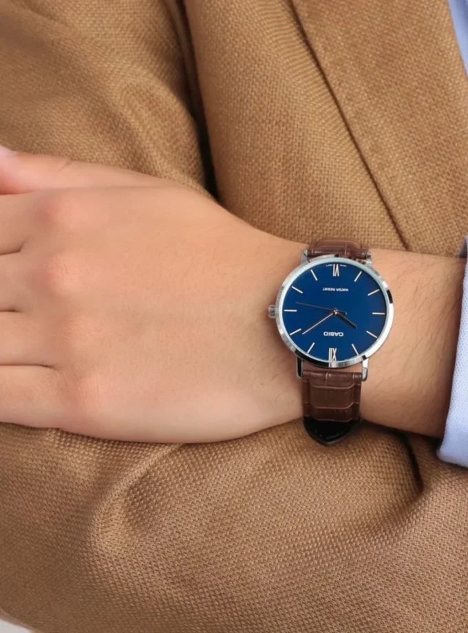 aiwatch_MTP-VT01L-2BUDF - Montre Homme Casio - MTP-VT01L-2BUDF - Bracelet en cuir marron - Cadran bleu - Résistant à l'eau