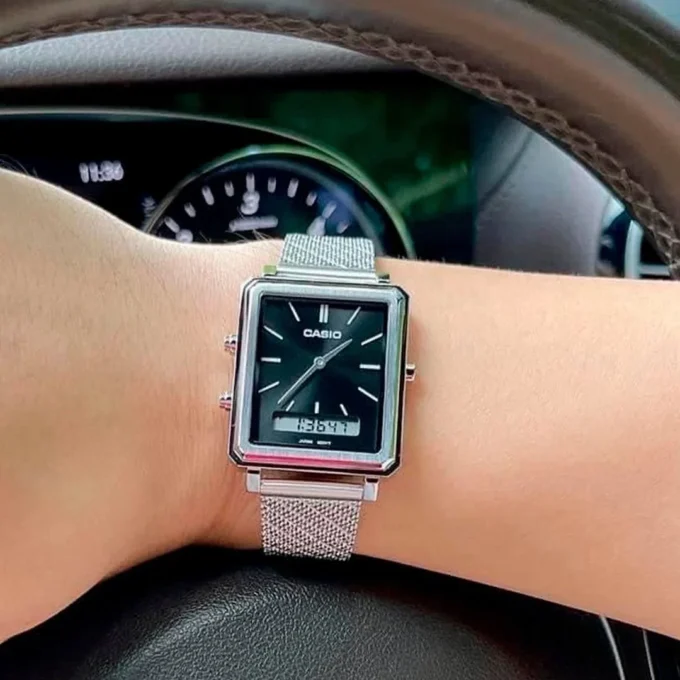 aiwatch_MTP-B205M-1EDF - Montre Homme Casio - MTP-B205M-1EDF - Bracelet en acier inoxydable - Affichage analogique-Numérique- Résistant à l'eau