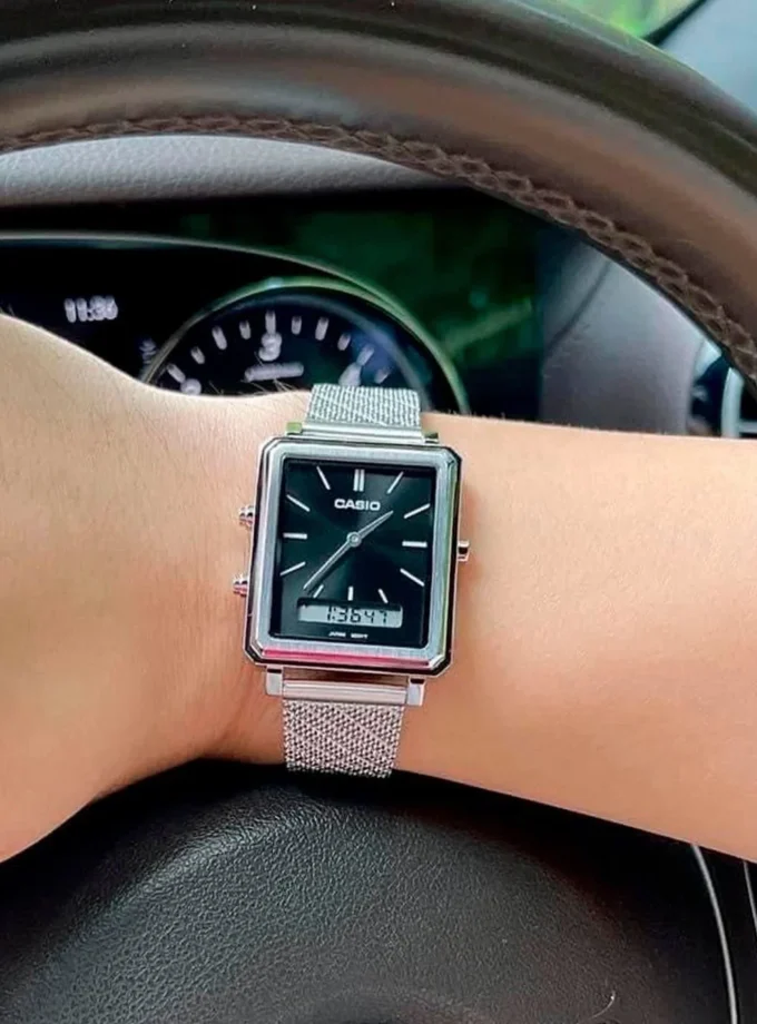 aiwatch_MTP-B205M-1EDF - Montre Homme Casio - MTP-B205M-1EDF - Bracelet en acier inoxydable - Affichage analogique-Numérique- Résistant à l'eau