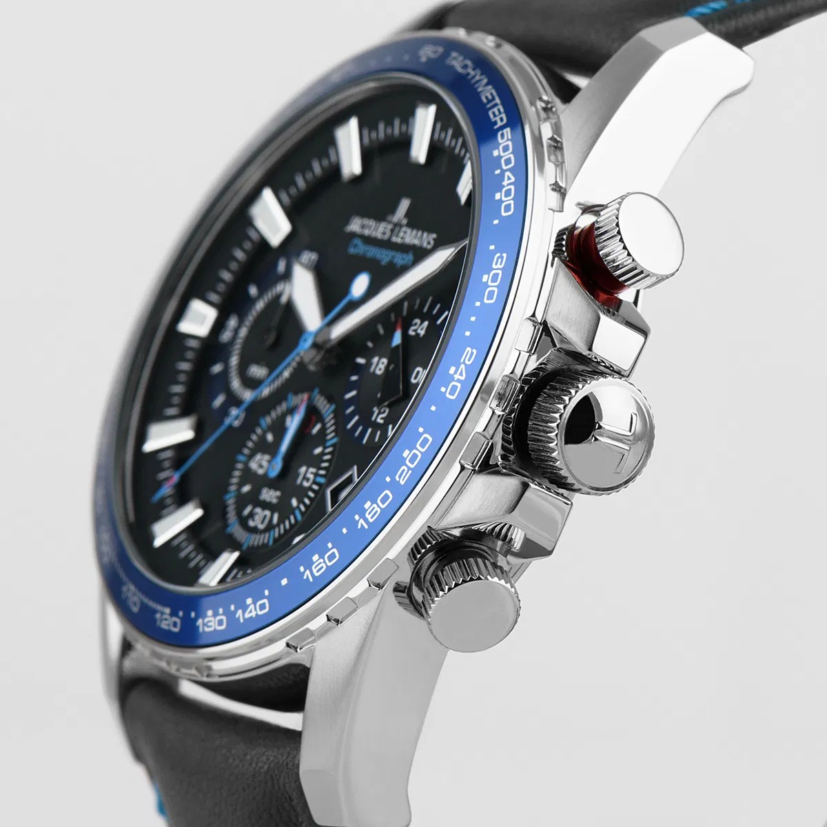 montre homme jacques lemans 1 2099b.1 chronographe bracelet en cuir véritable noir résistant à l'eau