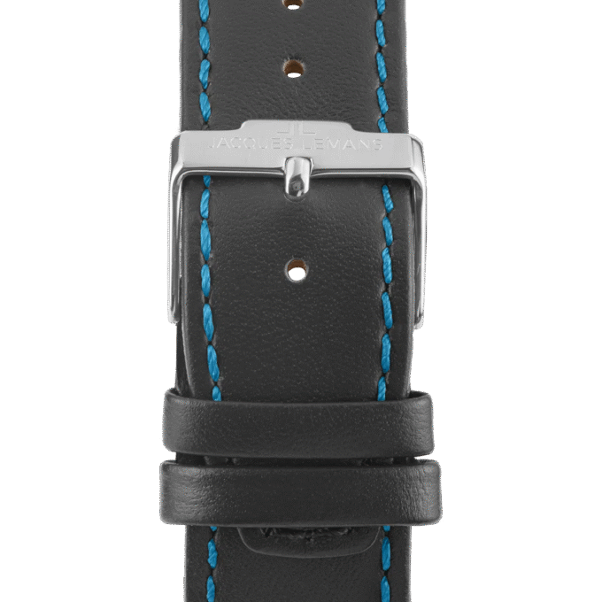 Montre Homme Jacques Lemans - 1-2099B.1 - Chronographe - Bracelet en cuir véritable noir - Résistant à l'eau