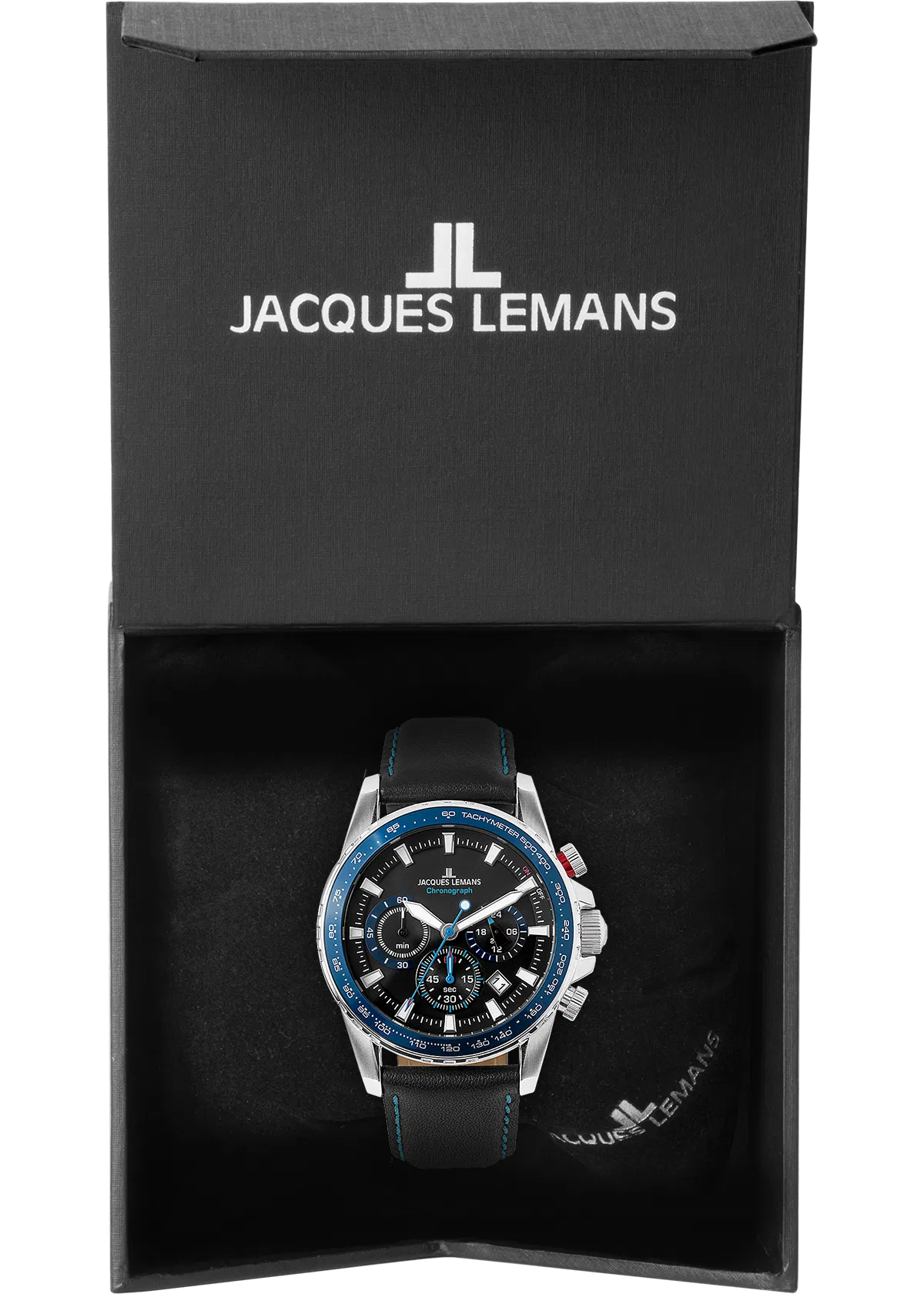 montre homme jacques lemans 1 2099b.1 chronographe bracelet en cuir véritable noir résistant à l'eau