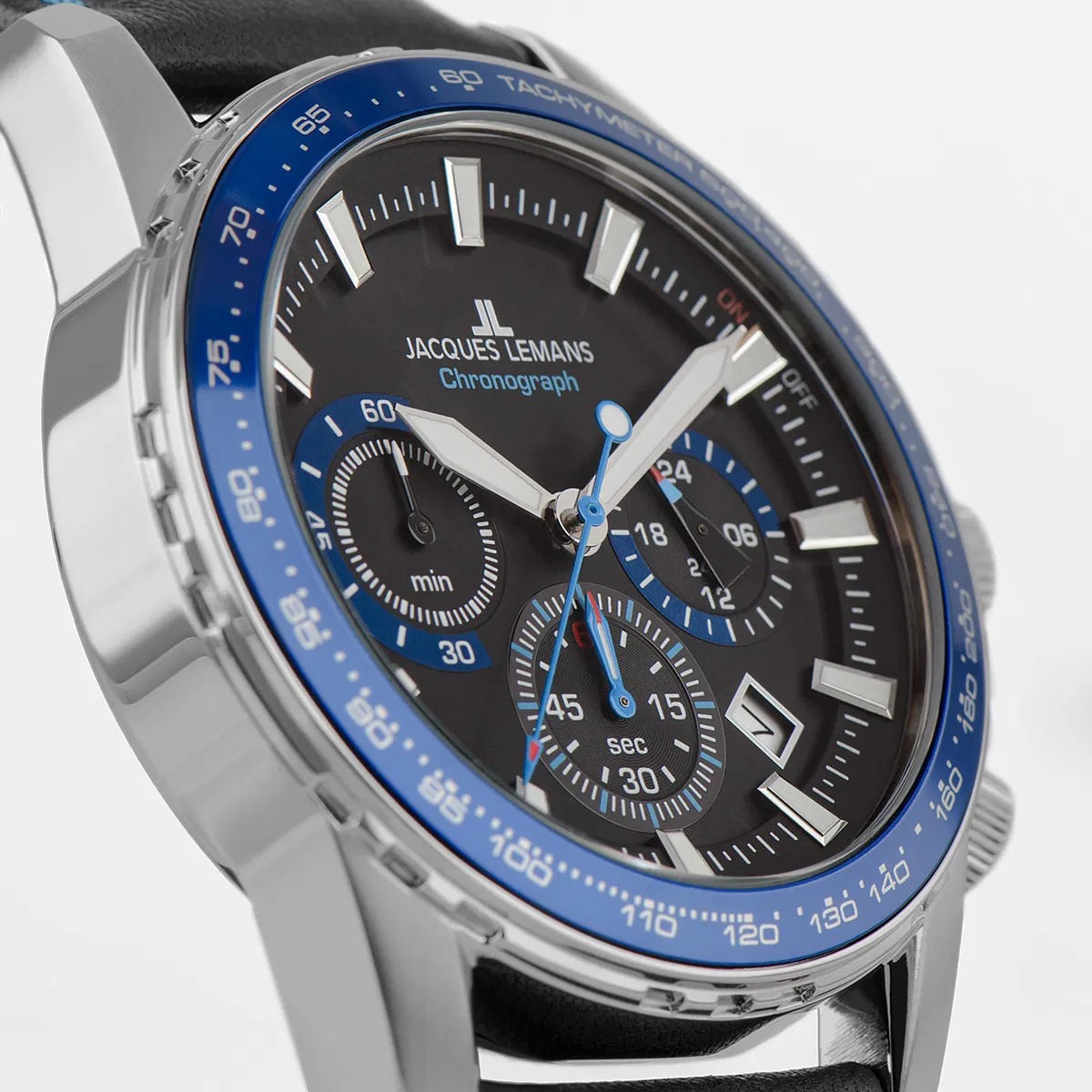 montre homme jacques lemans 1 2099b.1 chronographe bracelet en cuir véritable noir résistant à l'eau