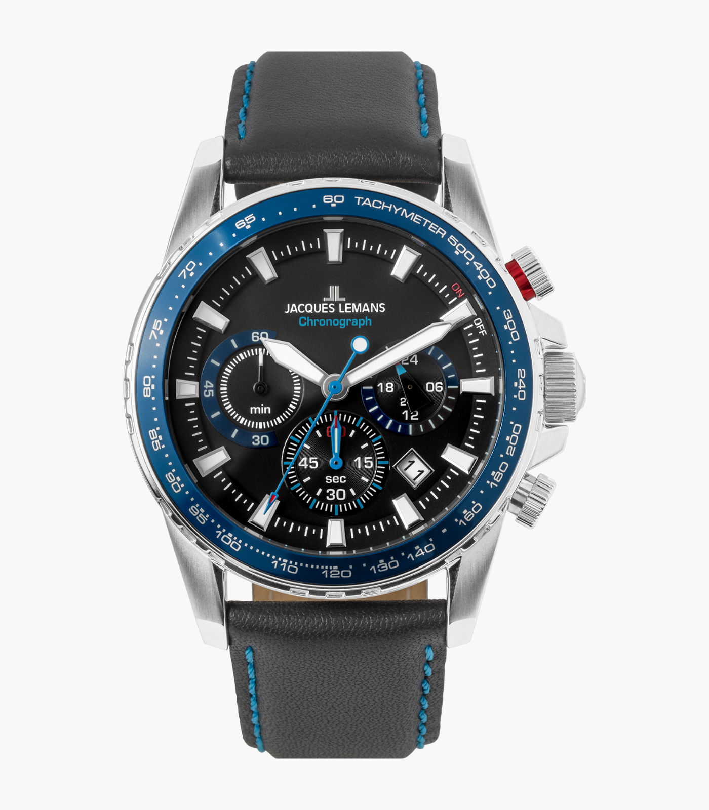 Montre Homme Jacques Lemans - 1-2099B.1 - Chronographe - Bracelet en cuir véritable noir - Résistant à l'eau