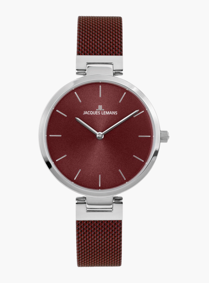 Montre Femme Jacques Lemans - 1-2110I - Bracelet en acier inoxydable rouge bordeaux - Résistant à l'eau