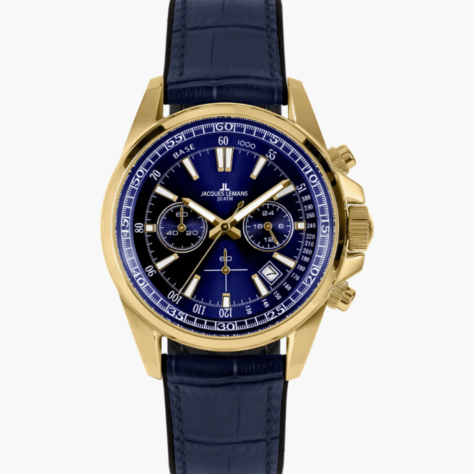 Montre Homme Jacques Lemans - 1-2117G - Bracelet en cuir bleu - Résistant à l'eau
