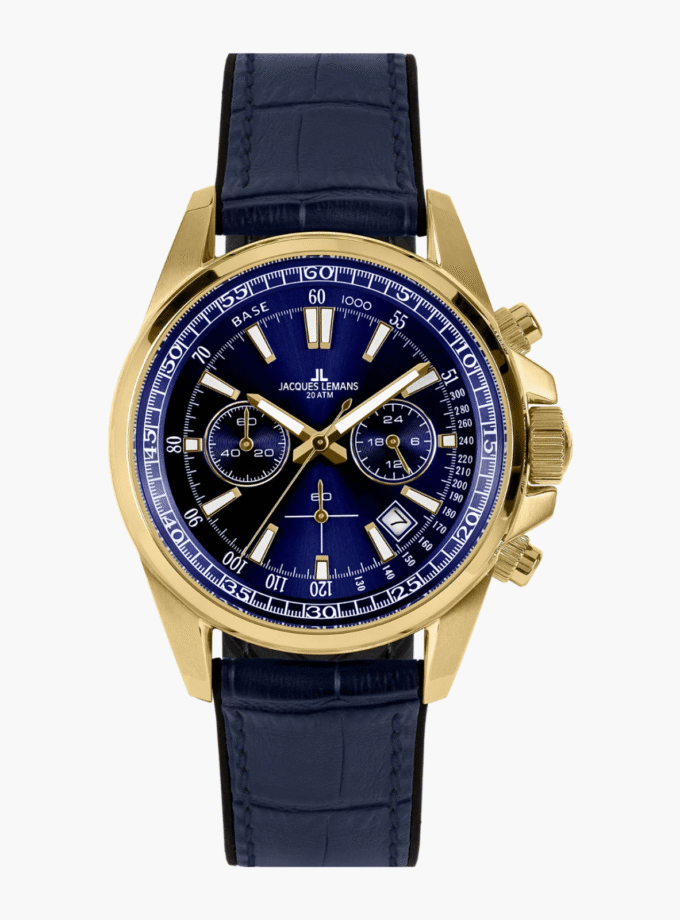 Montre Homme Jacques Lemans - 1-2117G - Bracelet en cuir bleu - Résistant à l'eau
