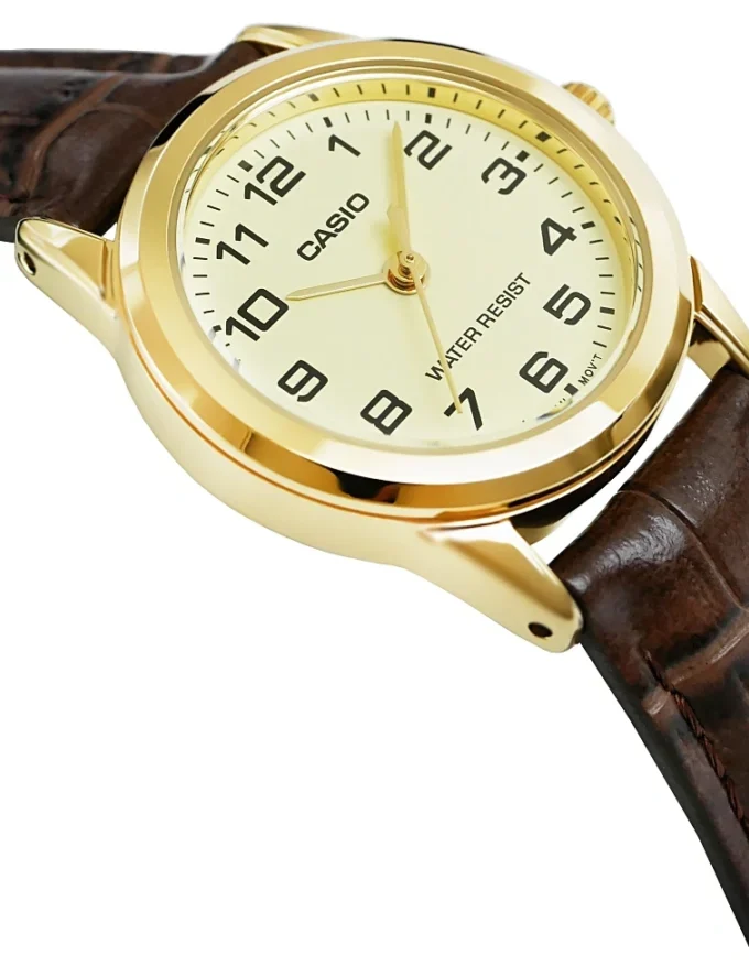 aiwatch_LTP-V001GL-9BUDF - Montre Femme Casio - LTP-V001GL-9BUDF - Bracelet en cuir marron - Affichage analogique - Résistant à l'eau