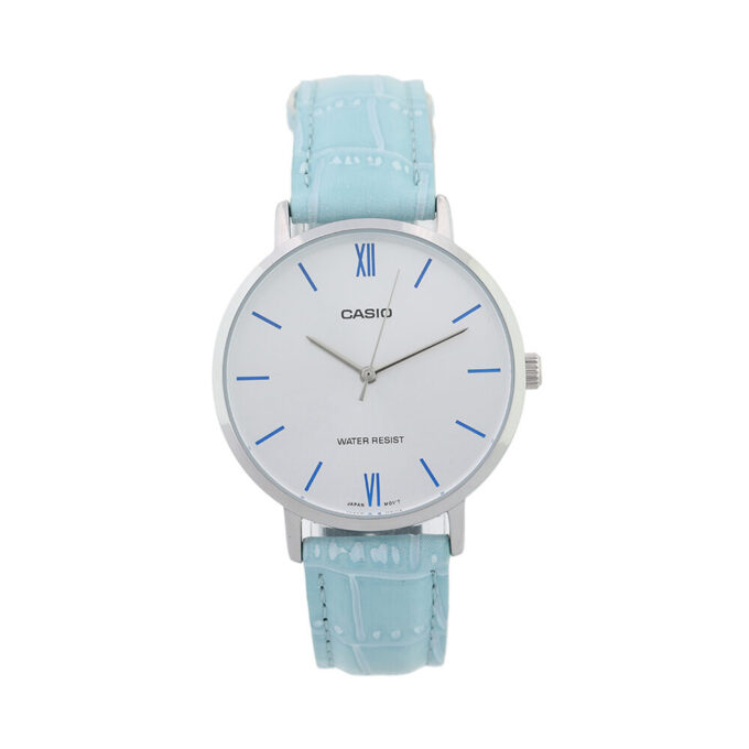 Montre Femme Casio - LTP-VT01L-7B3UDF - Bracelet en cuir bleu ciel - Affichage analogique - Résistant à l'eau
