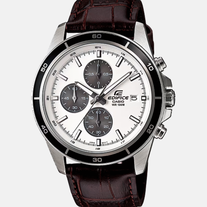 Montre Homme Casio Edifice - EFR-526L-7AVUDF - Bracelet en cuir véritable marron - Résistant à l'eau