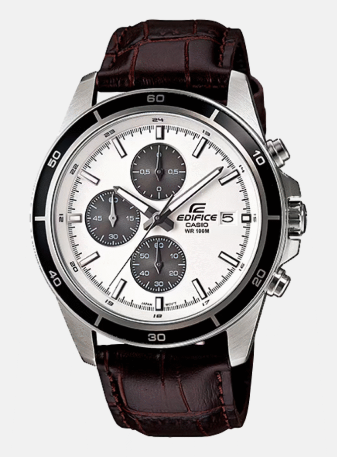 Montre Homme Casio Edifice - EFR-526L-7AVUDF - Bracelet en cuir véritable marron - Résistant à l'eau