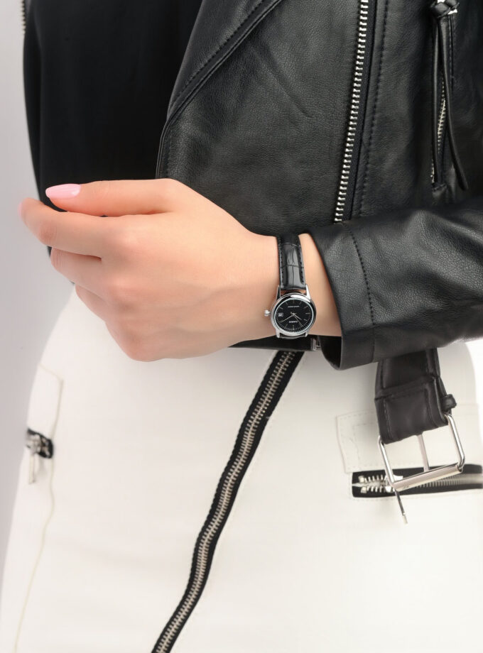 Montre Femme Casio - LTP-V002L-1AUDF - Bracelet en cuir noir - Affichage analogique - Résistant à l'eau