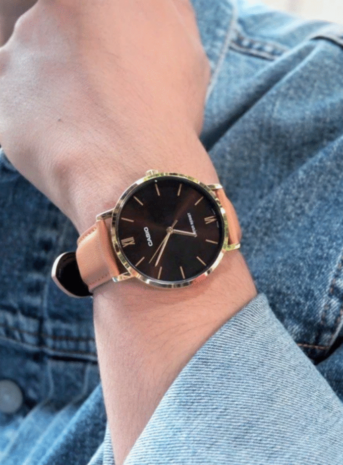 Montre Homme Casio - MTP-VT01GL-5BUDF - Bracelet en cuir kaki - Résistant à l'eau