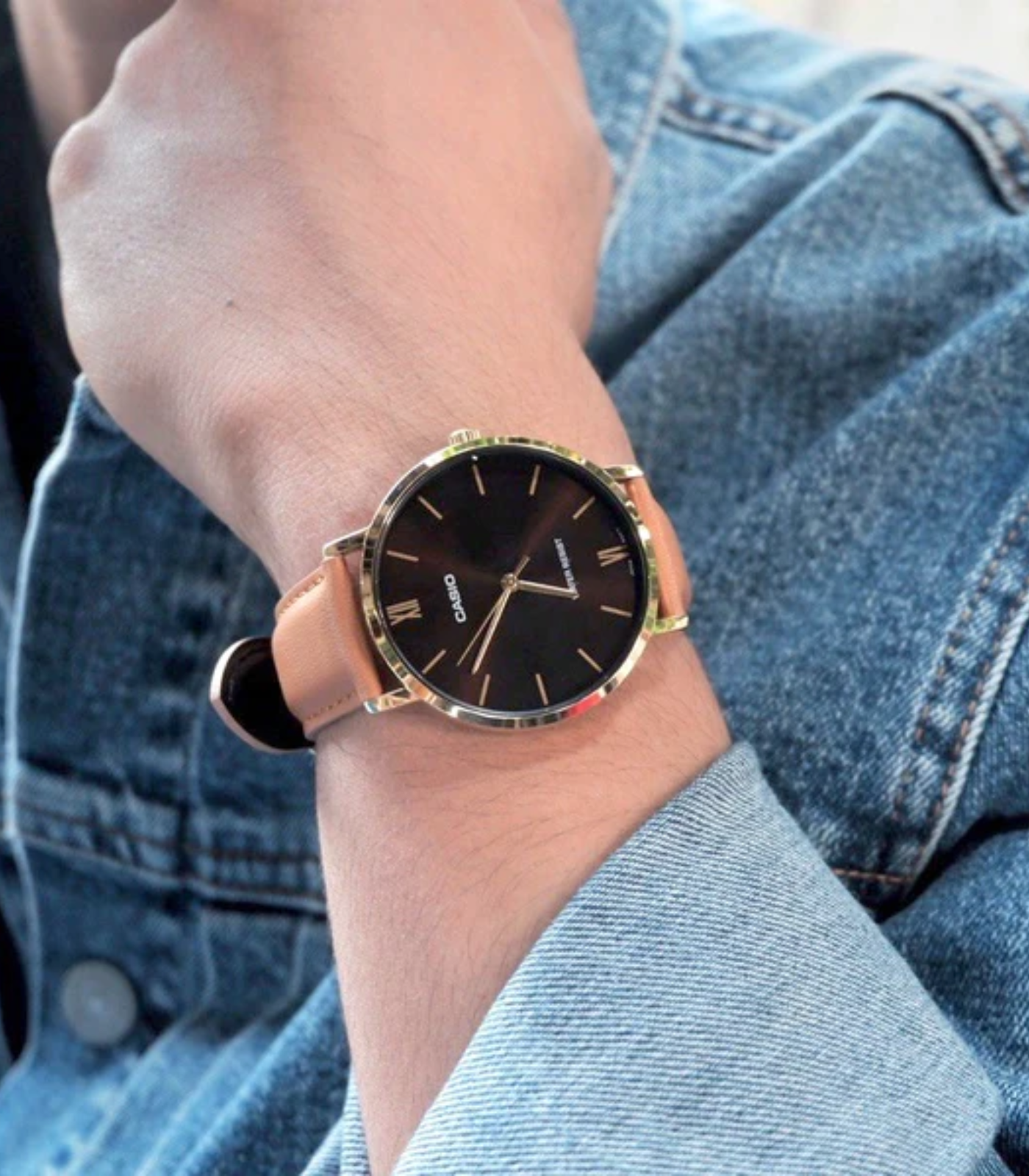 Montre Homme Casio - MTP-VT01GL-5BUDF - Bracelet en cuir kaki - Résistant à l'eau