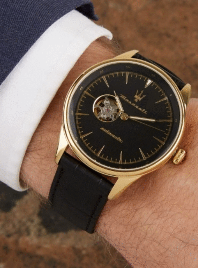 Montre Homme Automatique Maserati TRADIZIONE R8821146001 - Verre Saphirre - Bracelet Cuir véritable Noir