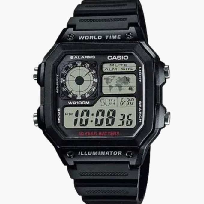 Montre Homme Casio - AE-1200WH-1AVDF - Bracelet en résine noir - Affichage numérique - Résistant à l'eau