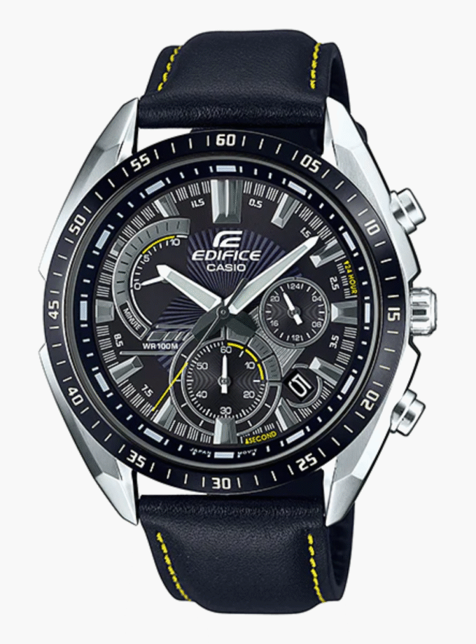 Montre Homme Casio Edifice - EFR-570BL-1AVUDF - Bracelet en cuir noir - Chronographe - Affichage analogique - Résistant à l'eau