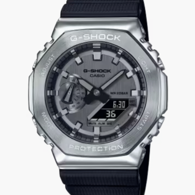 Montre Homme Casio G-Shock - GM-2100-1ADR - Bracelet en résine noir - Cadran argent - Affichage Analogique - Numérique - Résistant à l'eau