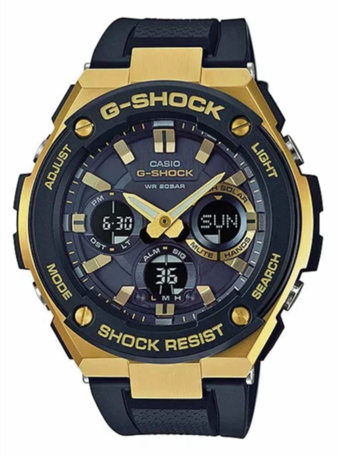 Montre Homme Casio G-Shock SOLAIRE- GST-S100G-1ADR - Bracelet en résine noir - Cadran Analogique - Numérique - Résistant à l'eau