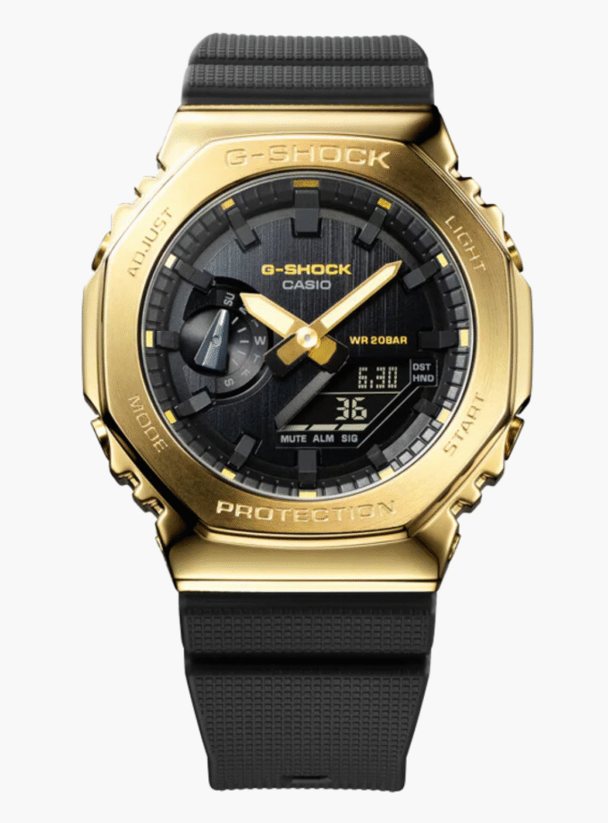 Montre Homme Casio G-Shock - GM-2100G-1A9DR - Bracelet en résine noir - Cadran Analogique - Numérique Doré - Résistant à l'eau