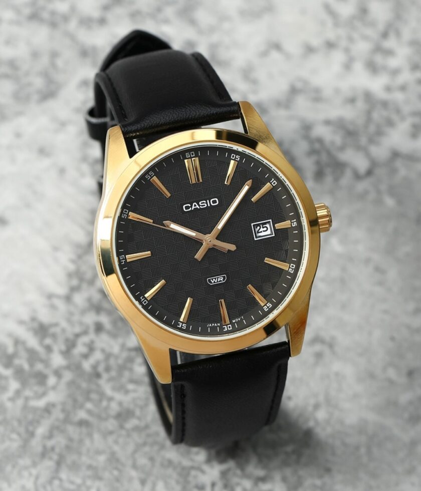 montre homme casio mtp vd03gl 1audf bracelet en cuir noir affichage analogique résistant à l'eau
