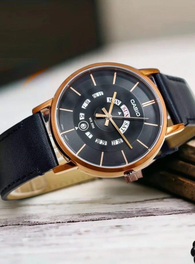 montre homme casio mtp b135rl 1avdf bracelet en cuir noir affichage analogique résistant à l'eau