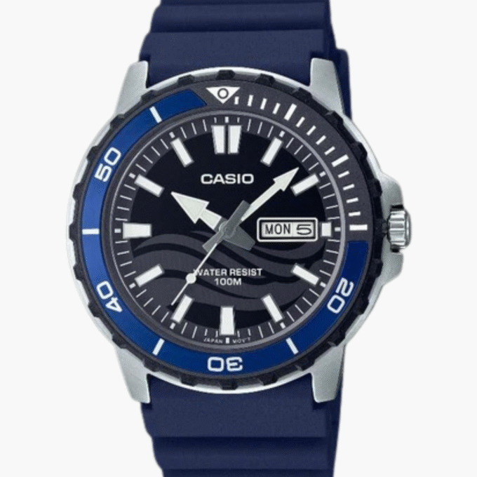 Montre Homme Casio - MTD-125-2AVDF - Bracelet en Résine Bleu - Affichage analogique - Résistant à l'eau