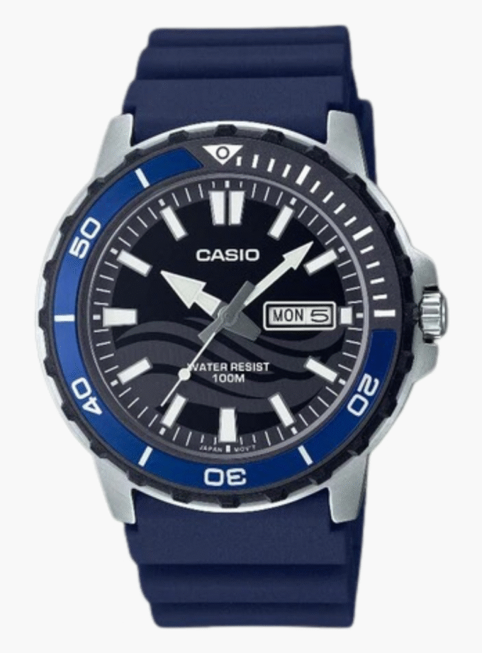 Montre Homme Casio - MTD-125-2AVDF - Bracelet en Résine Bleu - Affichage analogique - Résistant à l'eau