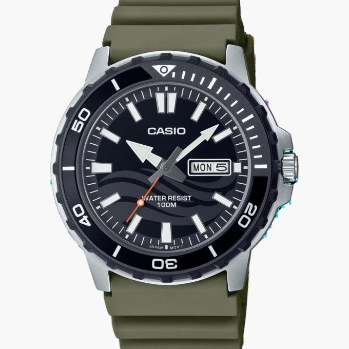 Montre Homme Casio - MTD-125-3AVDF - Bracelet en résine marron - Affichage analogique - Résistant à l'eau