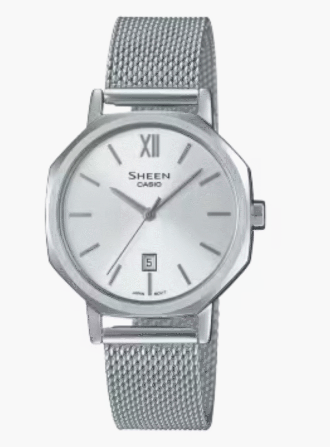 Montre Femme Casio SHEEN - SHE-4554M-7AUDF - Verre en Sapphire - Bracelet en acier inoxydable - Affichage analogique - Résistant à l'eau - Verre Saphir