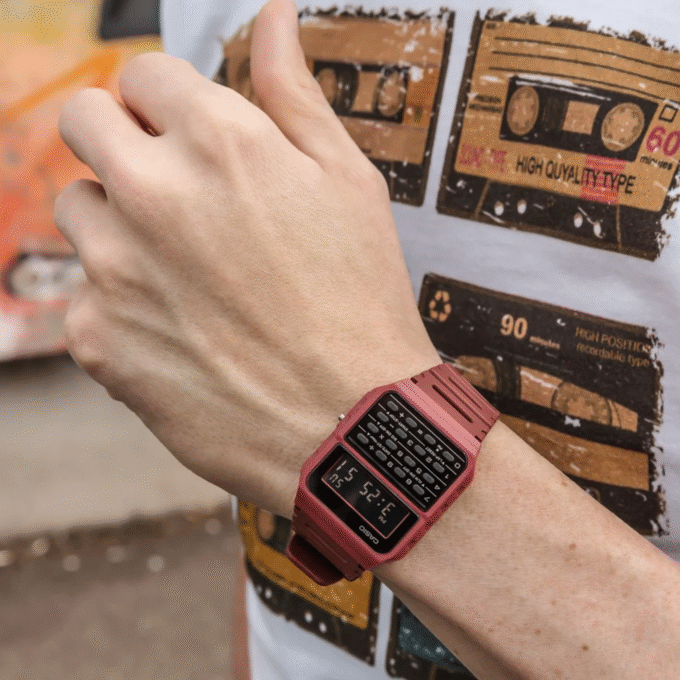 Montre Calculatrice Casio - CA-53WF-4BDF - Bracelet en Résine Rouge Bordeau - Affichage Numérique - Résistant à l'eau