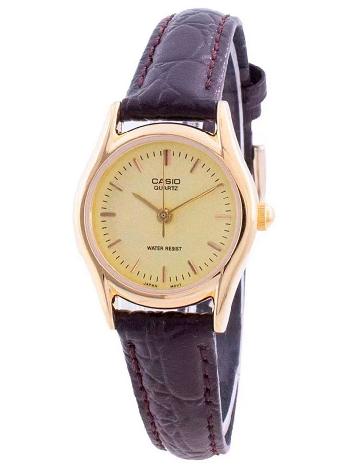 montre femme casio ltp 1094q 9ardf bracelet en cuir marron affichage analogique résistant à l'eau