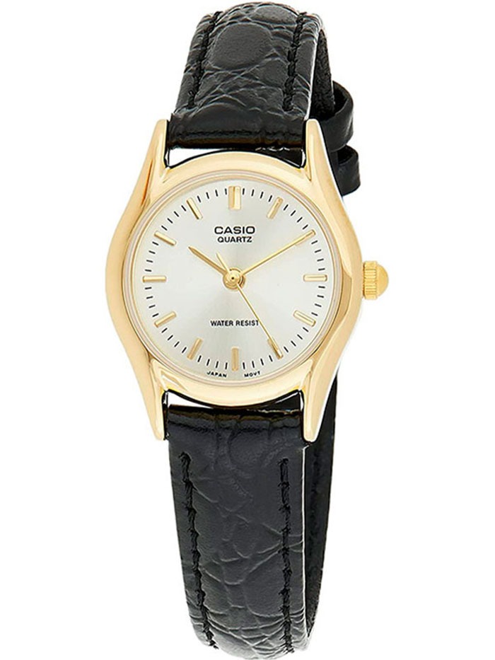 montre femme casio ltp 1094q 7ardf bracelet en cuir noir affichage analogique résistant à l'eau