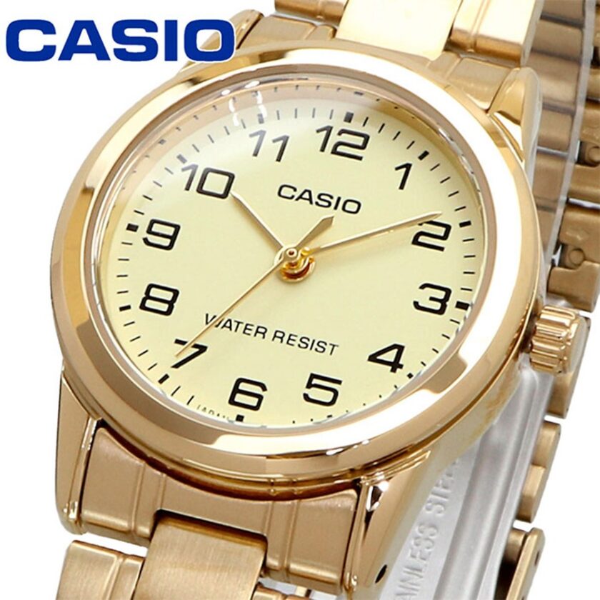 montre femme casio ltp v001g 9budf bracelet en acier inoxydable or affichage analogique résistant à l'eau