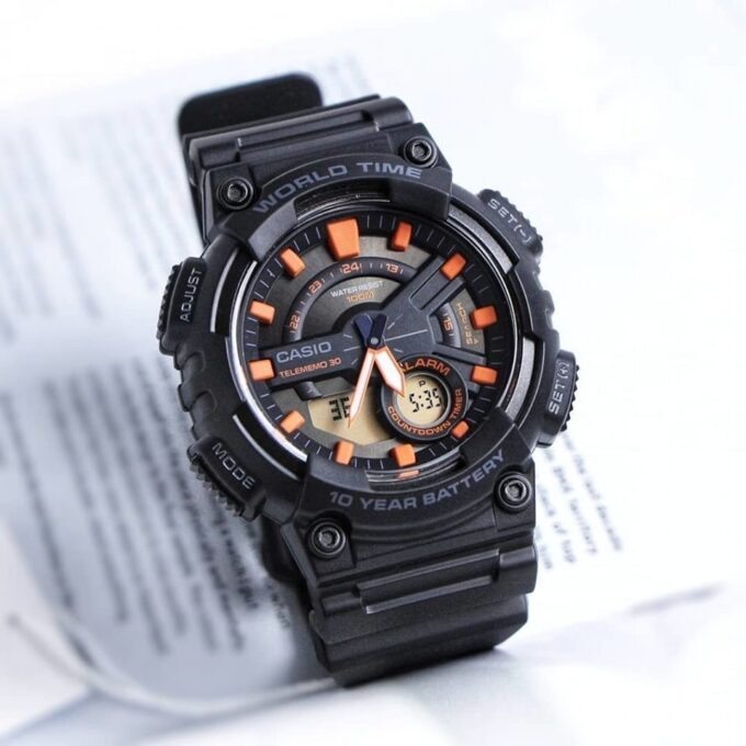 Montre Homme Casio - AEQ-110W-1A2VDF - Bracelet en Résine Noir - Affichage analogique - numérique - Résistant à l'eau