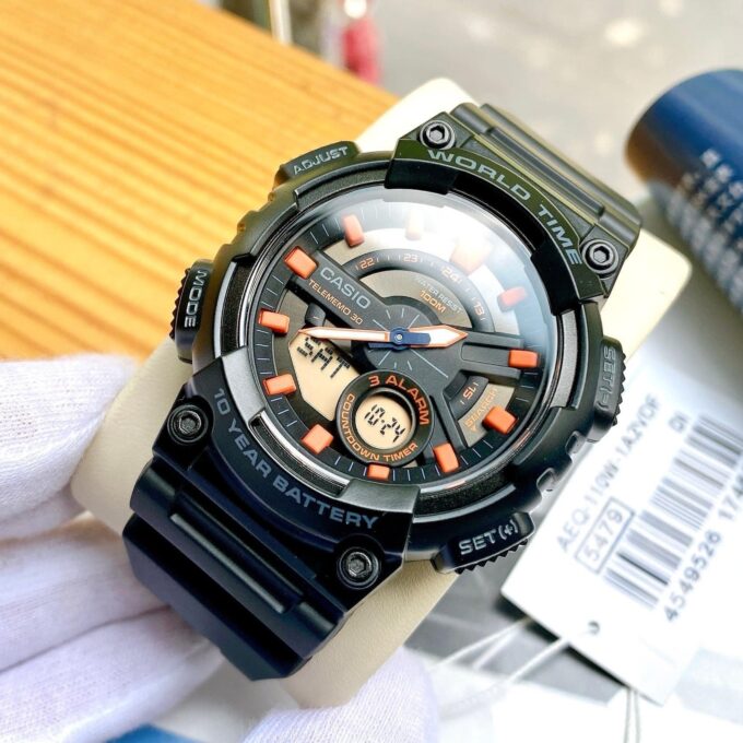 Montre Homme Casio - AEQ-110W-1A2VDF - Bracelet en Résine Noir - Affichage analogique - numérique - Résistant à l'eau