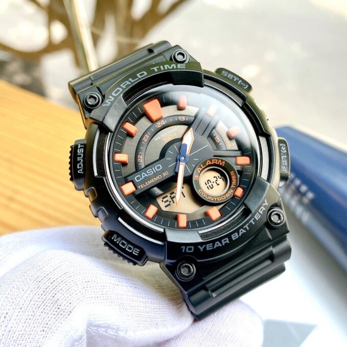 Montre Homme Casio - AEQ-110W-1A2VDF - Bracelet en Résine Noir - Affichage analogique - numérique - Résistant à l'eau