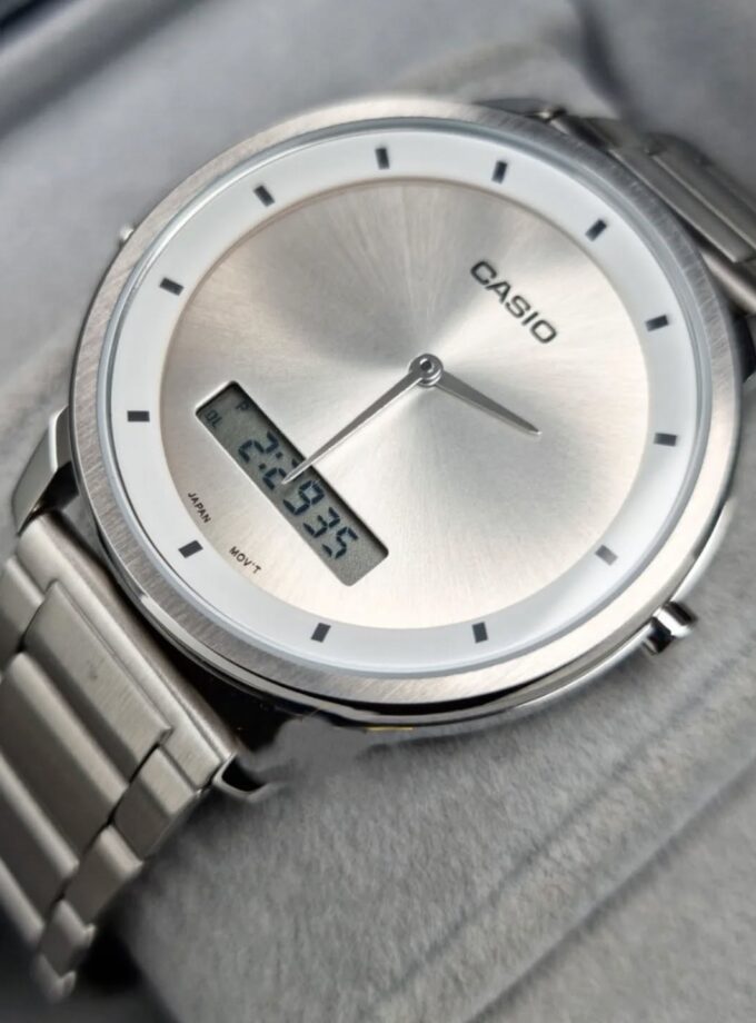 montre homme casio mtp b200d 7edf bracelet en acier inoxydable affichage analogique numérique résistant à l'eau