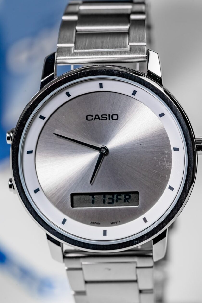 montre homme casio mtp b200d 7edf bracelet en acier inoxydable affichage analogique numérique résistant à l'eau