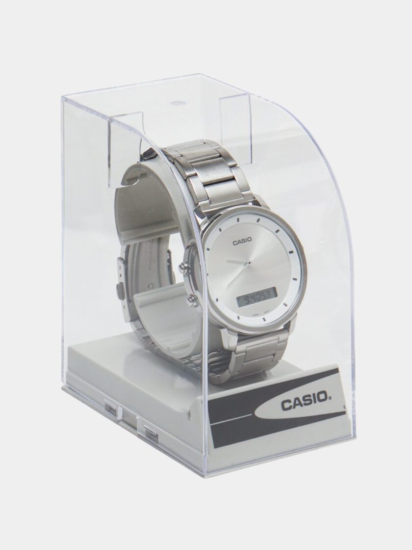 montre homme casio mtp b200d 7edf bracelet en acier inoxydable affichage analogique numérique résistant à l'eau