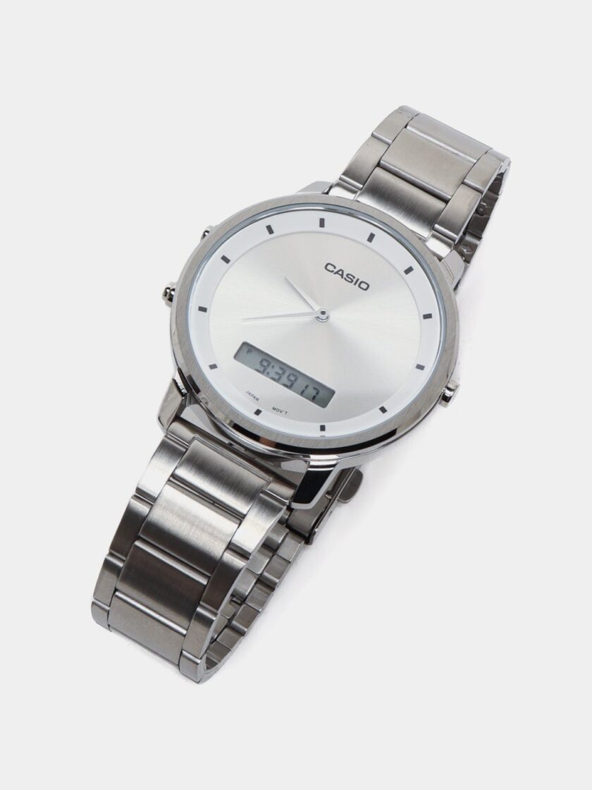 montre homme casio mtp b200d 7edf bracelet en acier inoxydable affichage analogique numérique résistant à l'eau