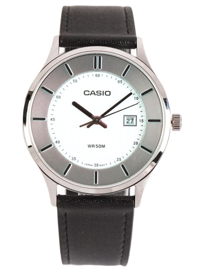 montre homme casio mtp e605l 7evdf bracelet en cuir noir affichage analogique résistant à l'eau