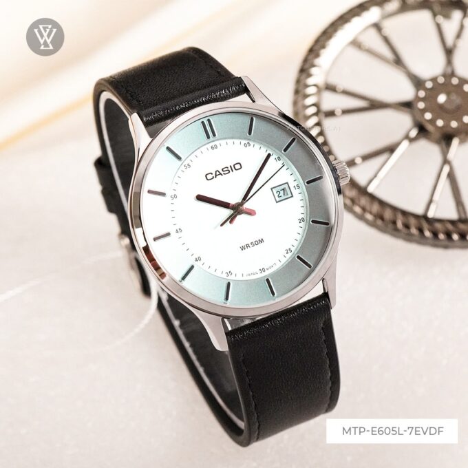 Montre Homme Casio - MTP-E605L-7EVDF - Bracelet en Cuir noir - Affichage analogique - Résistant à l'eau