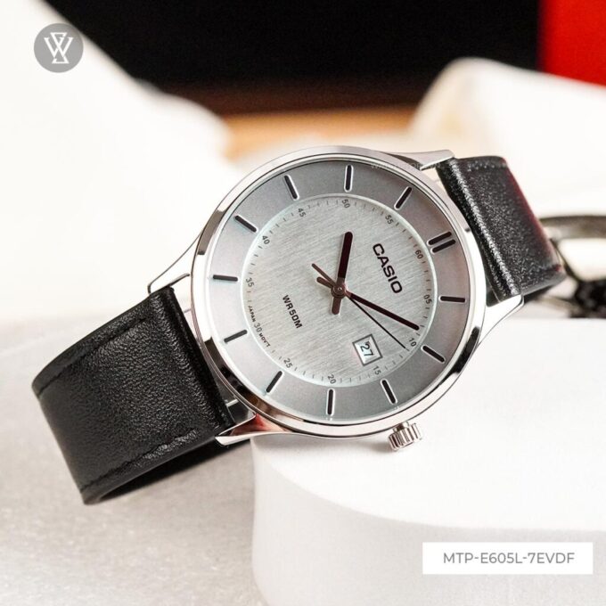 Montre Homme Casio - MTP-E605L-7EVDF - Bracelet en Cuir noir - Affichage analogique - Résistant à l'eau