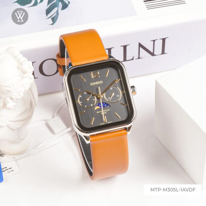 Montre Homme Casio - MTP-M305L-1AVDF - Bracelet en Cuir Kaki - Cadran Carré - Affichage analogique - Résistant à l'eau