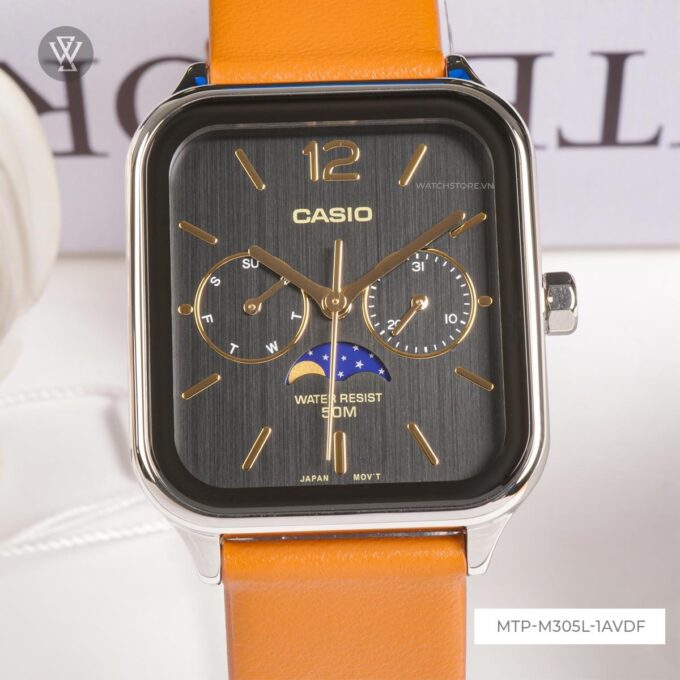 Montre Homme Casio - MTP-M305L-1AVDF - Bracelet en Cuir Kaki - Cadran Carré - Affichage analogique - Résistant à l'eau