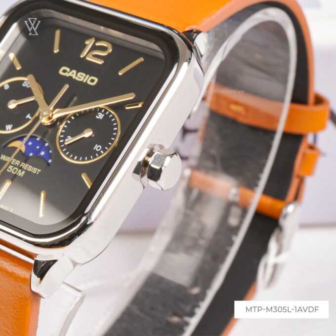 Montre Homme Casio - MTP-M305L-1AVDF - Bracelet en Cuir Kaki - Cadran Carré - Affichage analogique - Résistant à l'eau