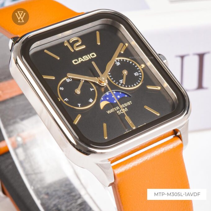 Montre Homme Casio - MTP-M305L-1AVDF - Bracelet en Cuir Kaki - Cadran Carré - Affichage analogique - Résistant à l'eau