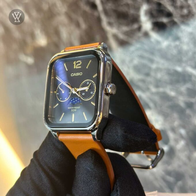 Montre Homme Casio - MTP-M305L-1AVDF - Bracelet en Cuir Kaki - Cadran Carré - Affichage analogique - Résistant à l'eau